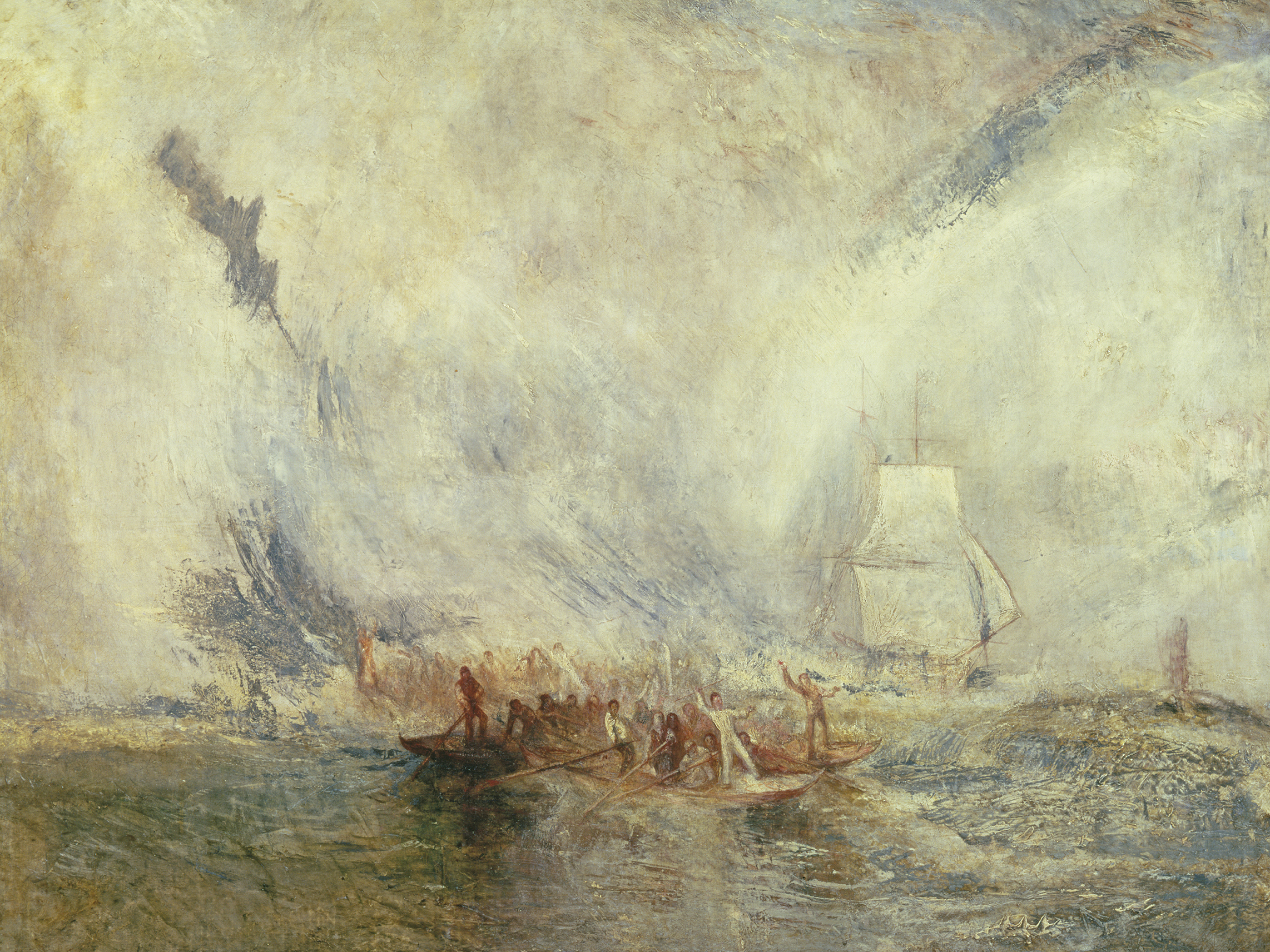 Joseph Mallord William Turner's oil painting, Whalers. Exhibited in 1845.