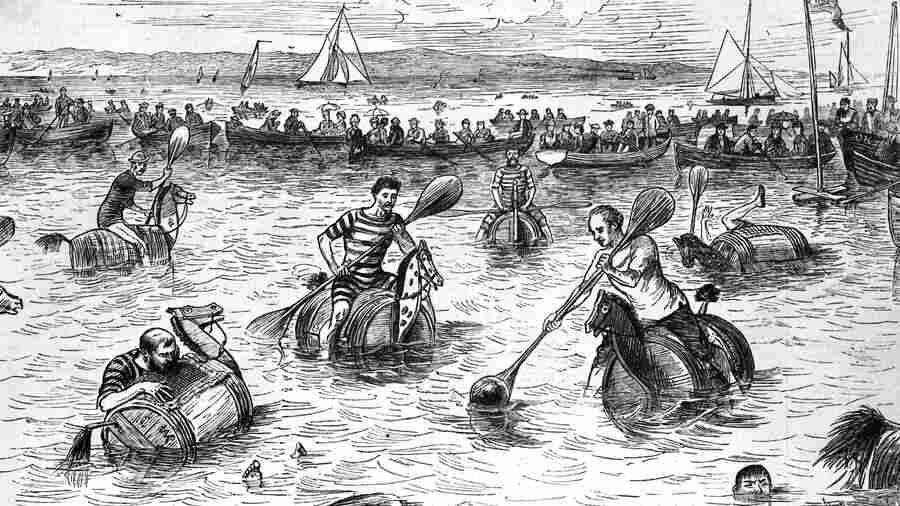 Proof the sport used to be pretty weird: a game of water polo, circa 1880. Although the barrels and mallets of the sport's early versions look quite unlike what's played today, note that even then there was one thing missing: actual horses.