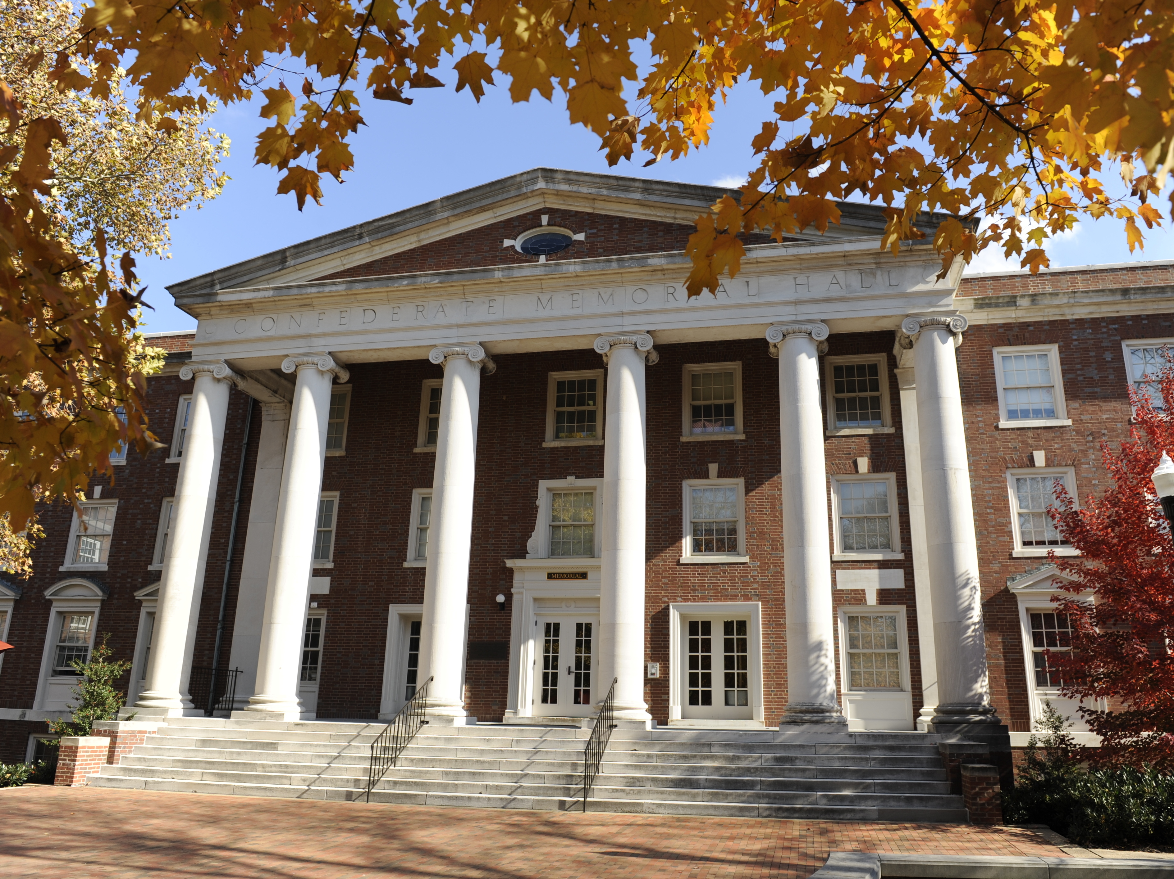Memorial Hall, a dorm at Vanderbilt University, used to be Confederate Memorial Hall. The first word is being removed from an inscription on the building.