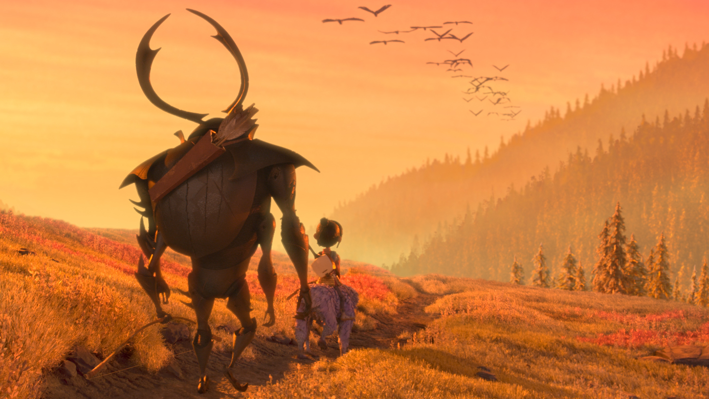 Beetle (Matthew McConaughey), Kubo (Art Parkinson) and Monkey (Charlize Theron) set off on a promising path in the animated adventure <em>Kubo and the Two Strings.</em> (LAIKA / Focus Features)