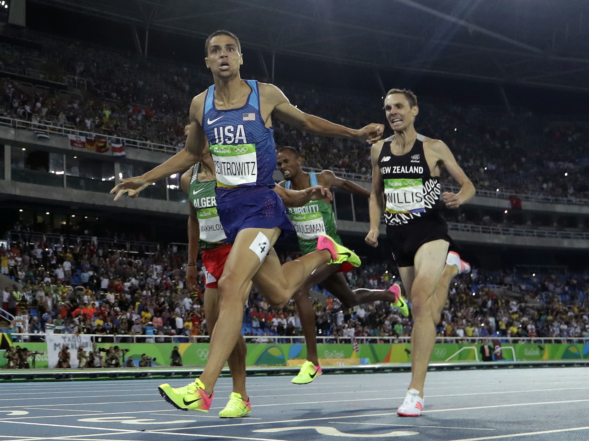 American Matt Centrowitz crosses the line to win gold in the men's 1,500 meters in Rio on Saturday night. He was the first American man to win the event since 1908.