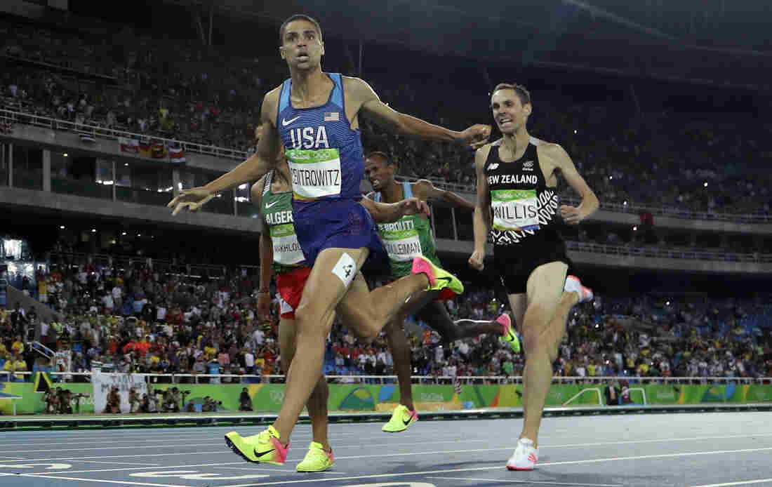 American Matt Centrowitz crosses the line to win gold in the men's 1,500 meters in Rio on Saturday night. He was the first American man to win the event since 1908. American Matt Centrowitz crosses the line to win gold in the men's 1,500 meters in Rio on Saturday night. He was the first American man to win the event since 1908.