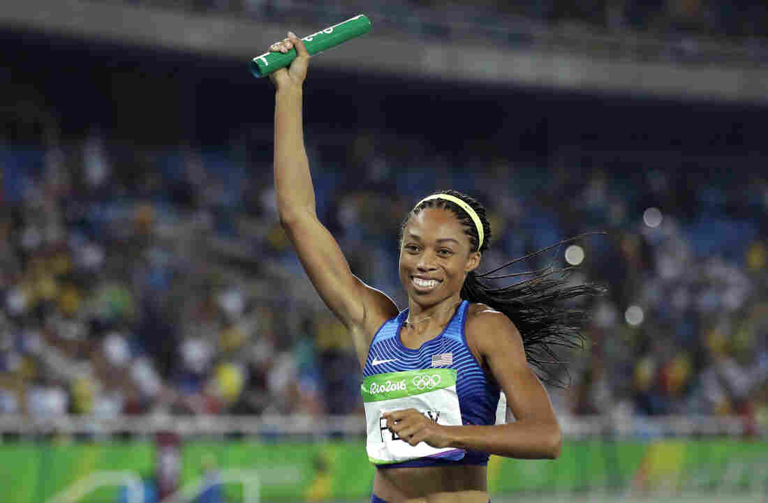 American Allyson Felix crosses the finish line to win the 4x400-meter relay in Rio on Saturday night. Felix won her sixth career gold medal, the most ever by a woman in track. She broke her own record, set one night earlier. American Allyson Felix crosses the finish line to win the 4x400-meter relay in Rio on Saturday night. Felix won her sixth career gold medal, the most ever by a woman in track. She broke her own record, set one night earlier.