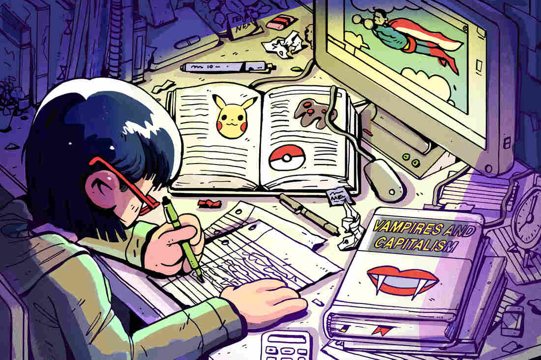 Illustration of a student studying