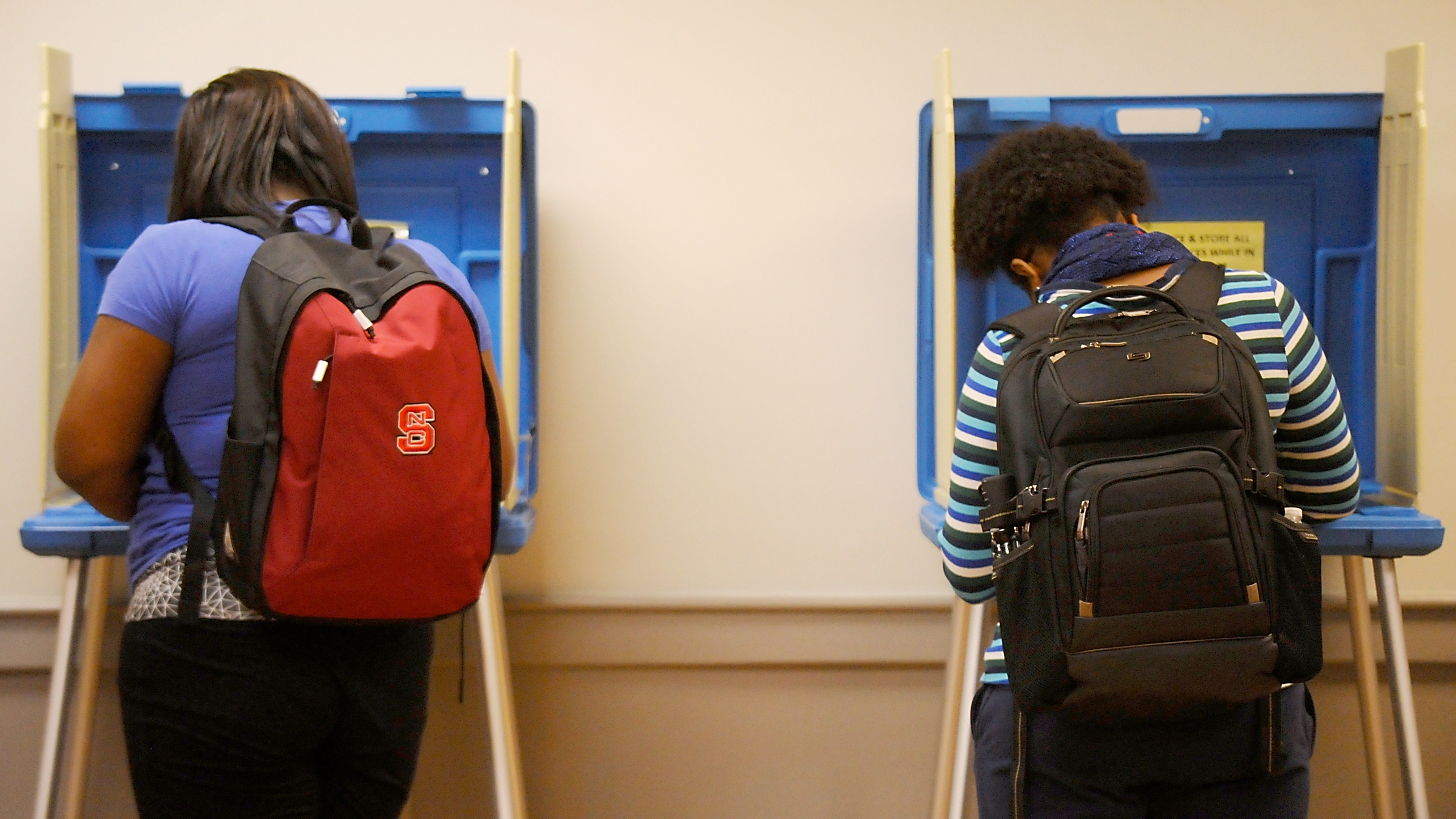 North Carolina State University students vote in the March 15 primary in Raleigh. The primary was the state's first use of its voter ID law. (Getty Images)