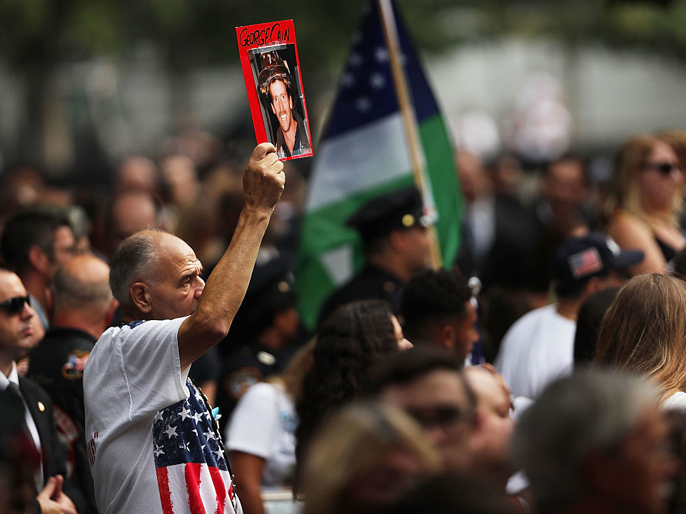 A commemoration ceremony is held for the victims of the Sept. 11 terrorist attacks on Sunday at the National September 11 Memorial and Museum in New York City.