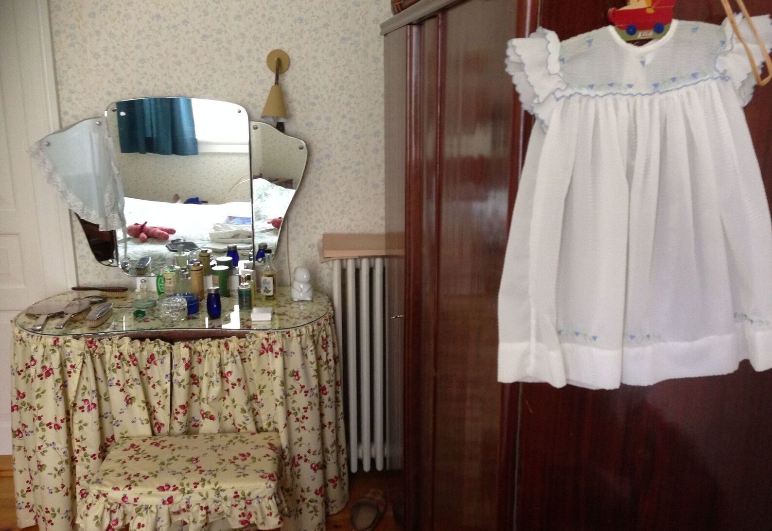 A room in Denmark's Old Town Museum showing a typical bedroom from the 1950s.