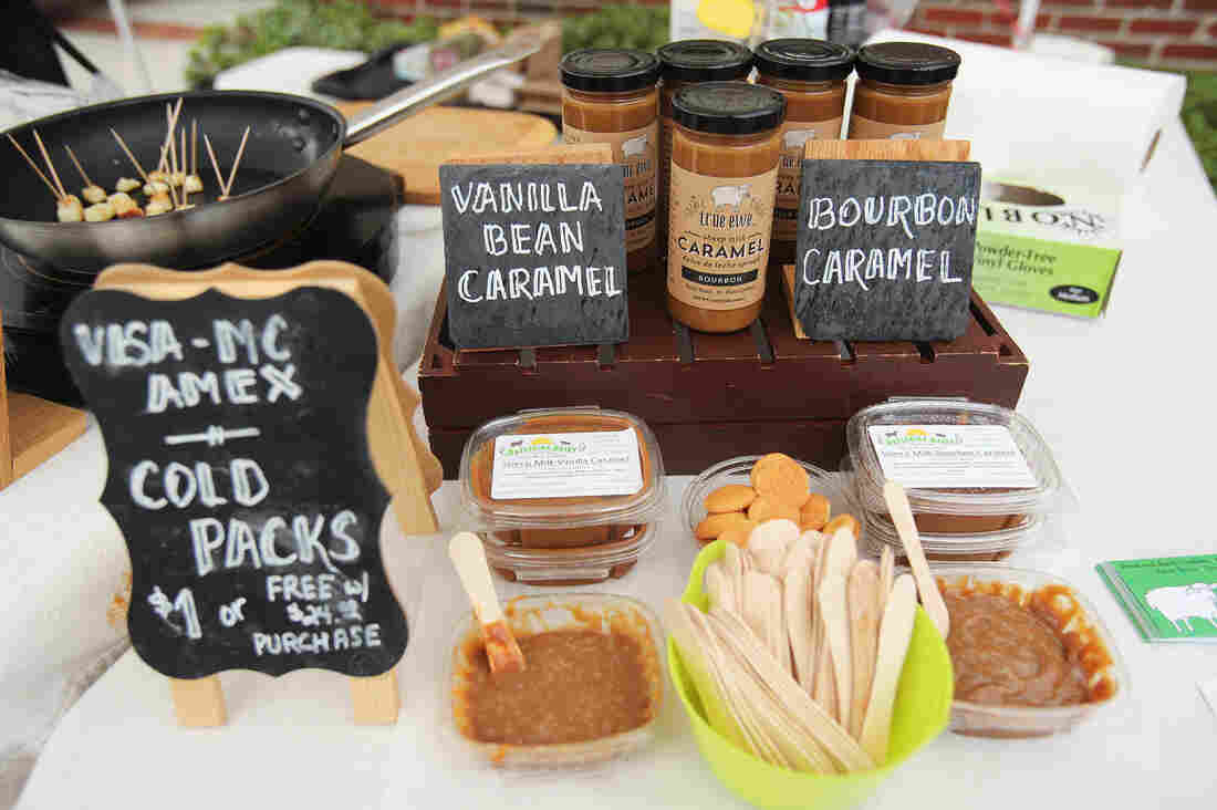In addition to eight varieties of cheese, the two varieties of caramel — all made from sheep's milk — have become popular selling products for Dayspring Dairy. Free samples go quickly.