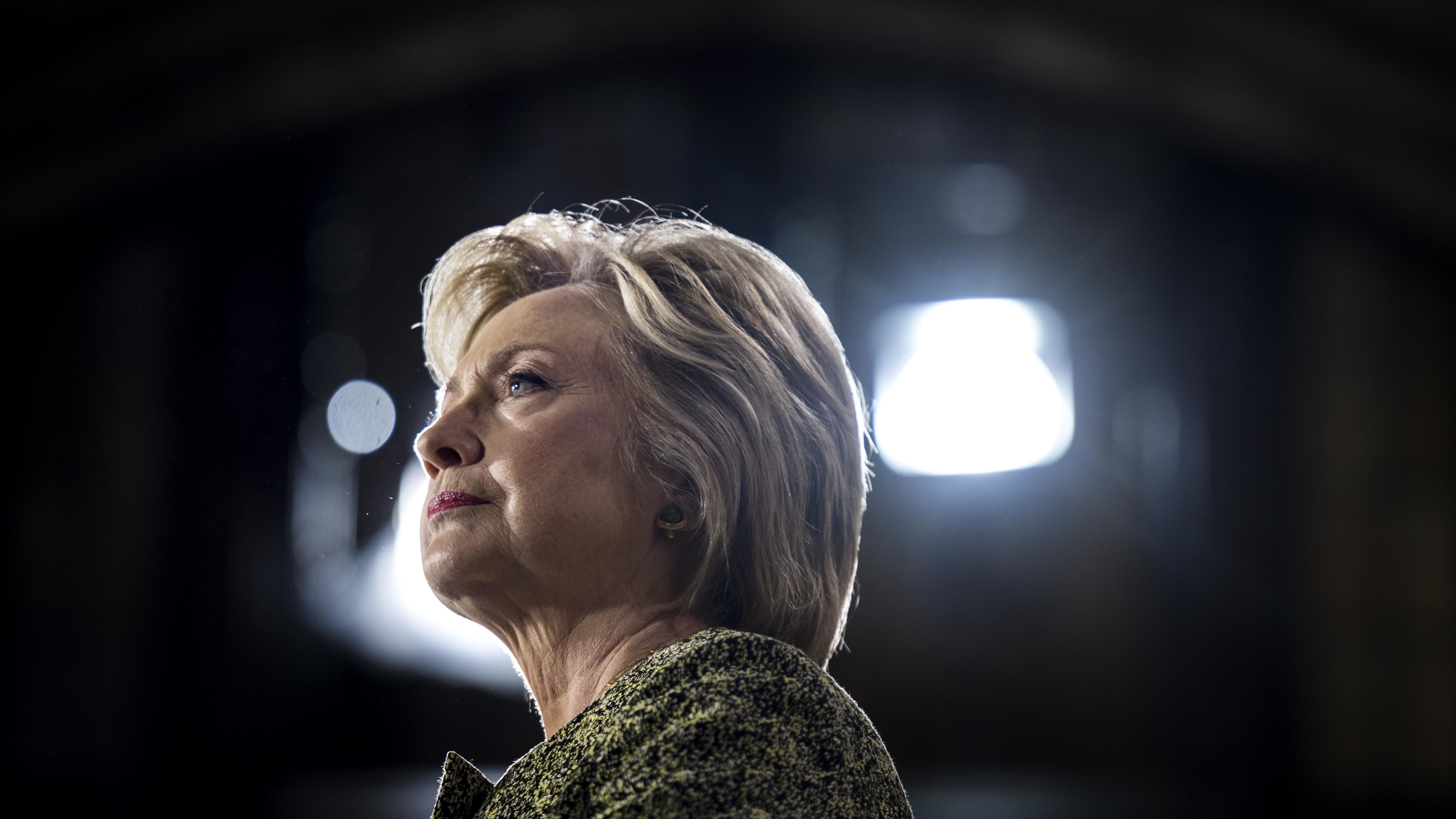 Hillary Clinton speaks to and meets voters at Temple University in Philadelphia on September 19.