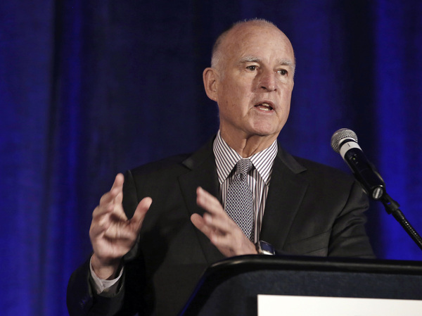 California Gov. Jerry Brown speaks at the Association of California Water Agencies conference, in Sacramento, Calif., in January.