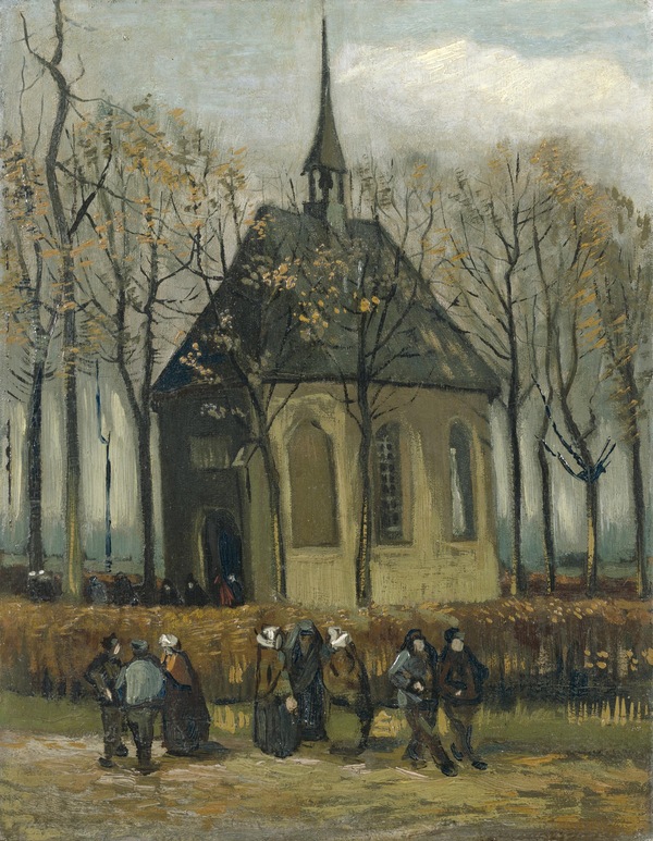 Van Gogh's Congregation Leaving the Reformed Church in Nuenen, 1884-1885, was one of two paintings recovered by Italian anti-mafia police, the Van Gogh Museum announced Friday.