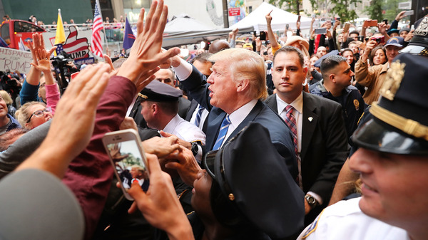 Donald Trump outside Trump Towers in Manhattan Saturday.