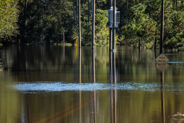 A street in Lumberton, N.C., was flooded on Monday. Torrential rains are continuing to fuel floods, days after Hurricane Matthew barreled up the U.S. coast and then headed out to sea.