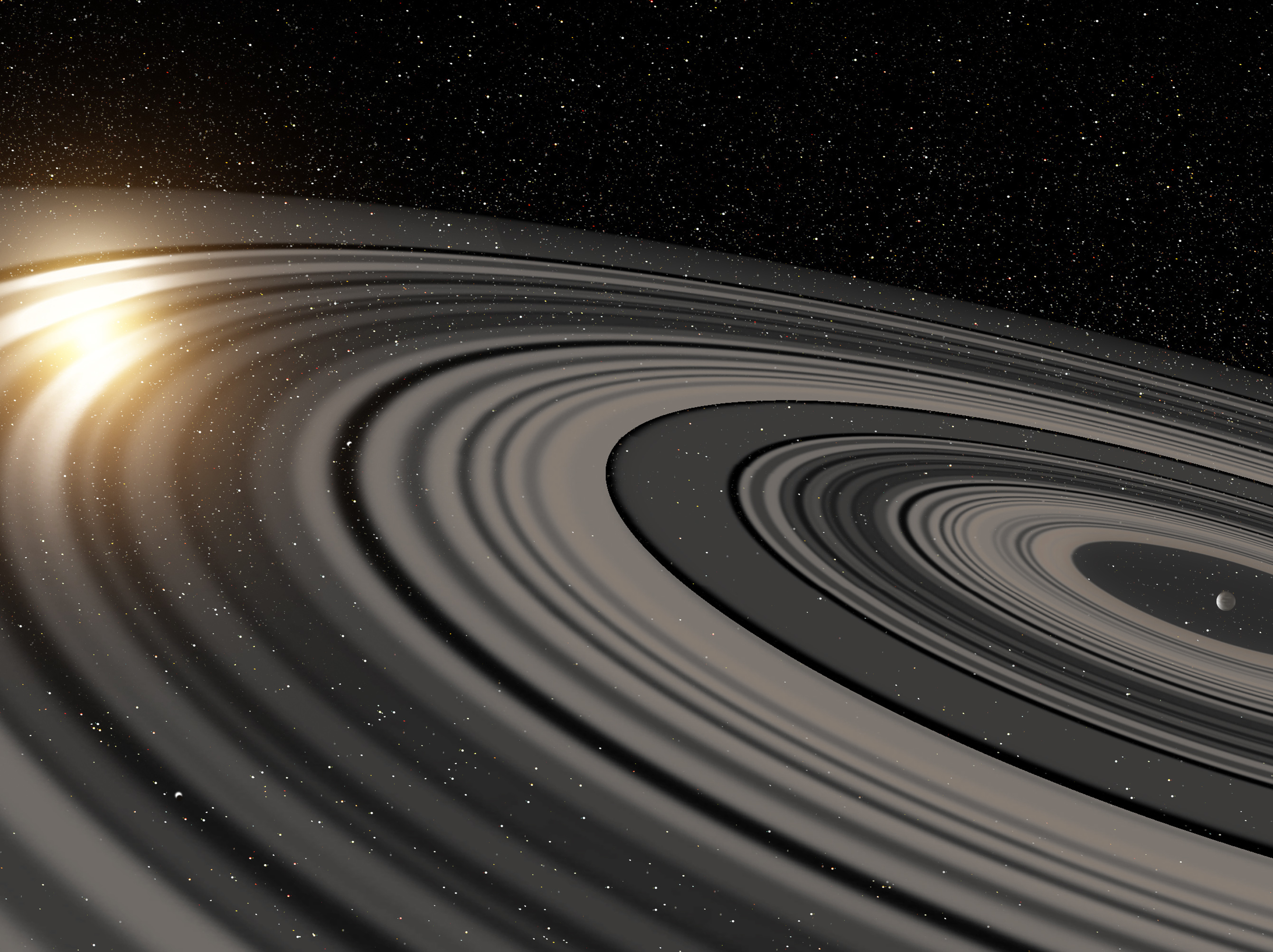 An artist's rendition of the gigantic ring system circling J1407b.