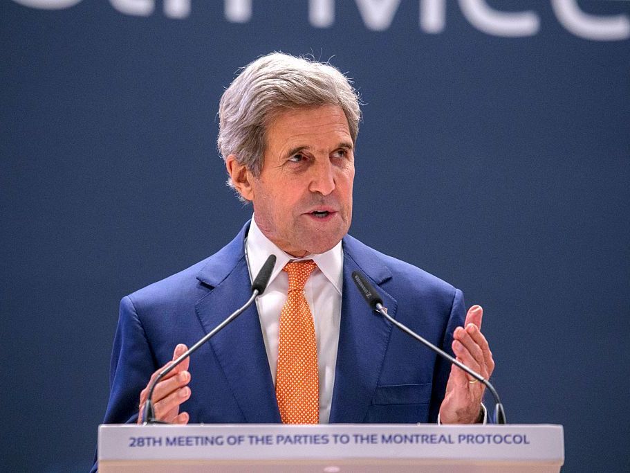 U.S. Secretary of State John Kerry delivers a speech Saturday during the 28th Meeting of the Parties to the Montreal Protocol in Kigali, Rwanda.