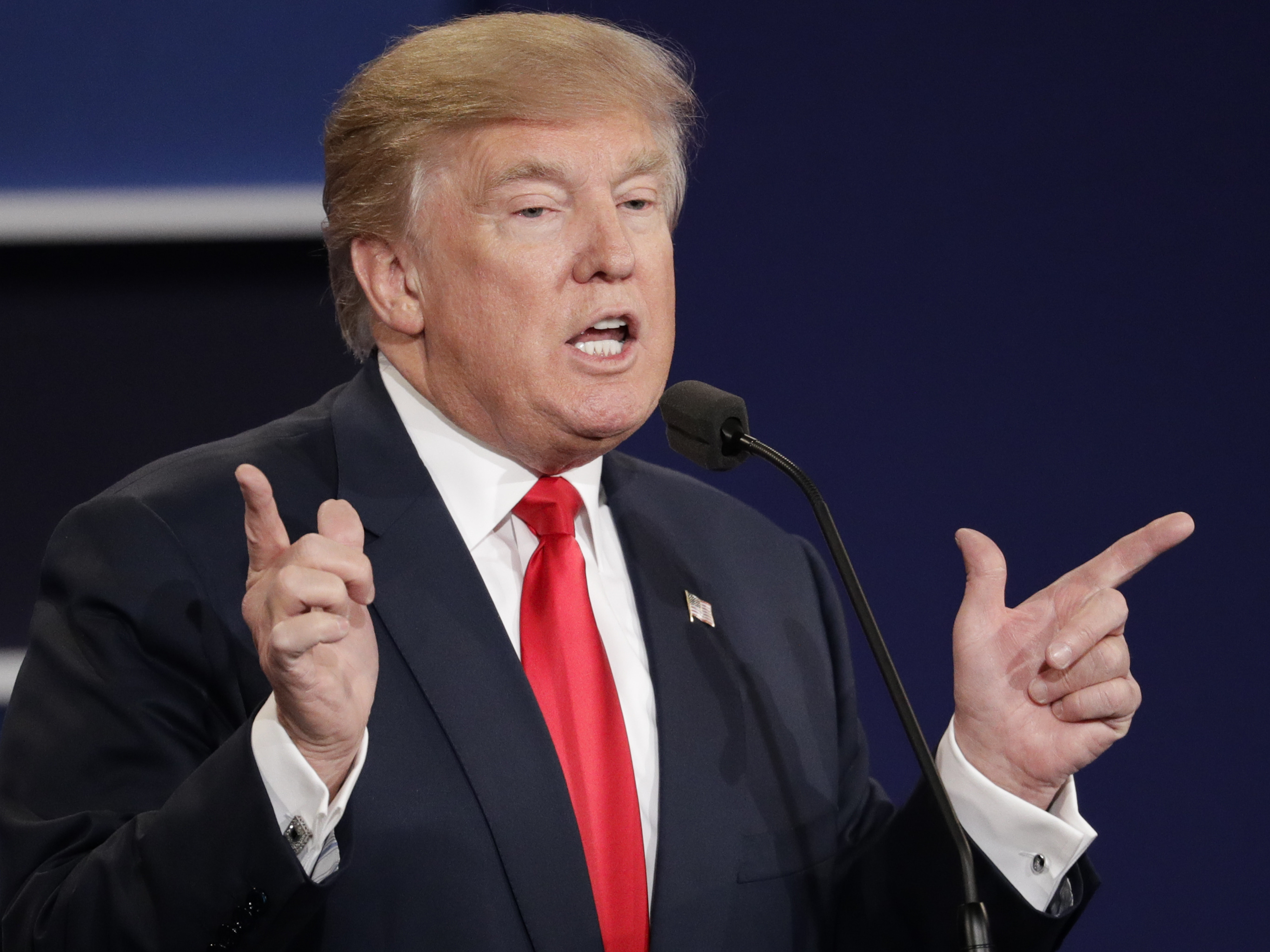 Donald Trump answers a question during the third presidential debate in Las Vegas on Wednesday.