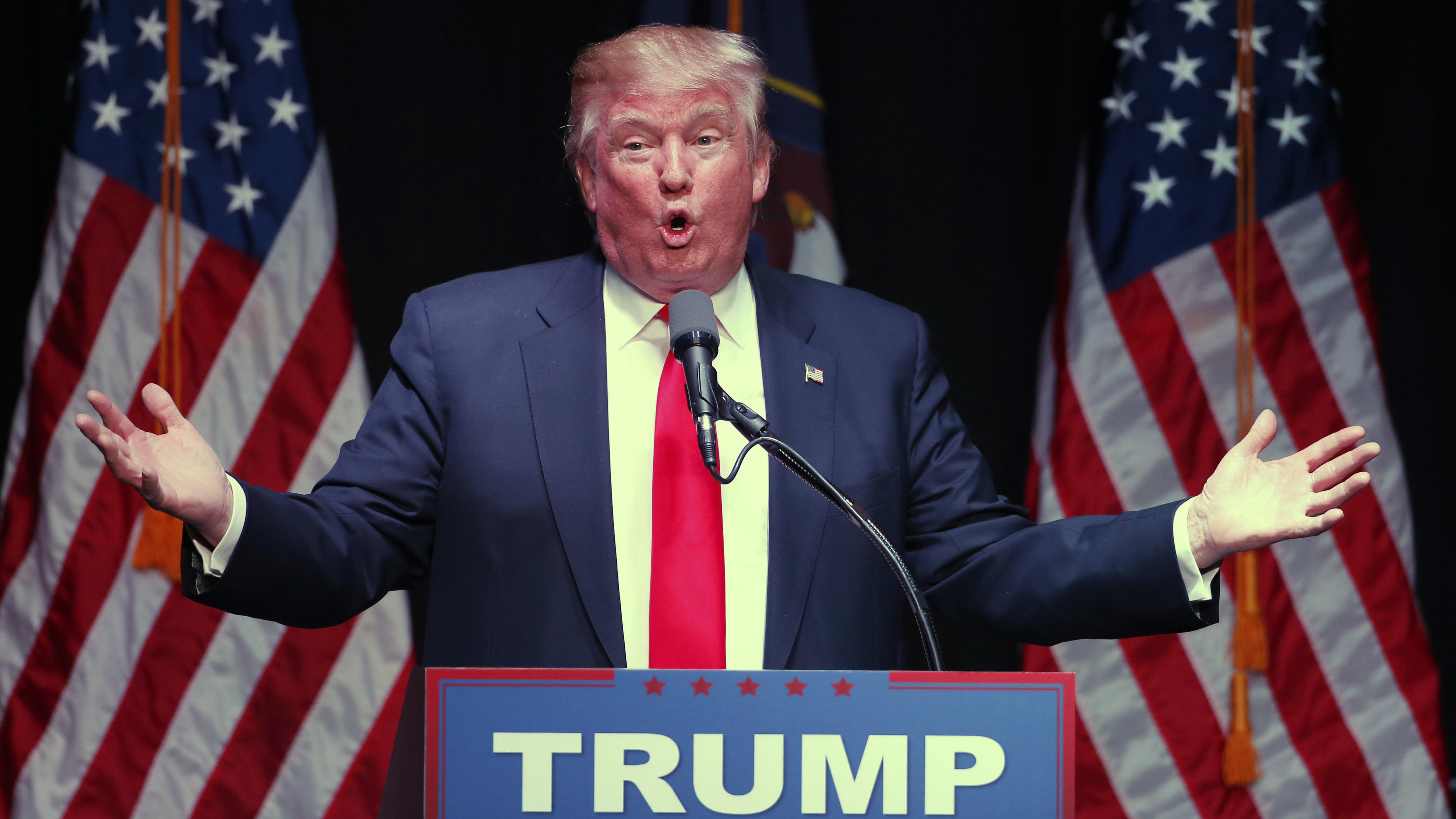 Donald Trump, shown speaking at a March rally in Salt Lake City, ended up losing the GOP caucus there — badly. Now, there's a real chance he could lose in November in the deep-red state. (Getty Images)