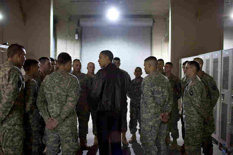President Obama meets with a platoon on Dec. 3, 2010 at Bagram Airfield in Afghanistan who had just lost six members, killed unsuspectedly by an Afghan who had worked alongside them.