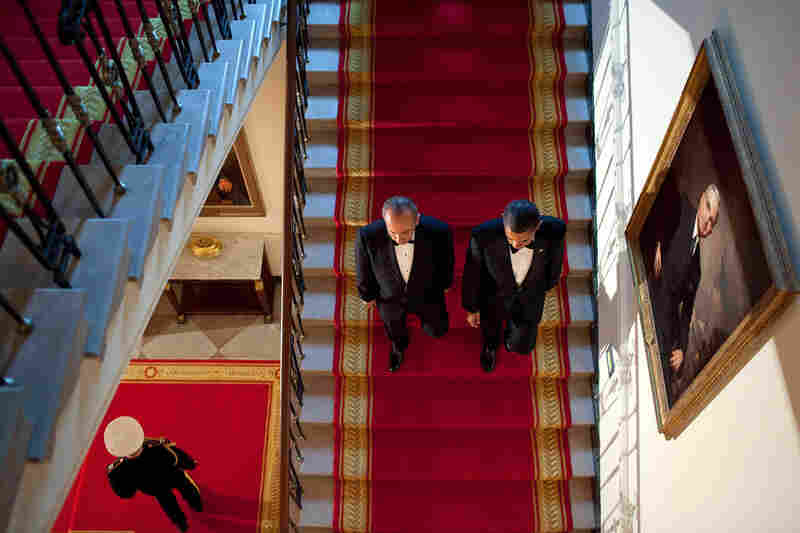 "I had recently watched an old National Geographic documentary film on the White House and adapted the idea of shooting this angle from a scene in the film as the President and President Felipe Calderon of Mexico descended the Grand Staircase before a State Dinner at the White House," Pete Souza wrote about this image from May 2010 on The White House Flickr page.