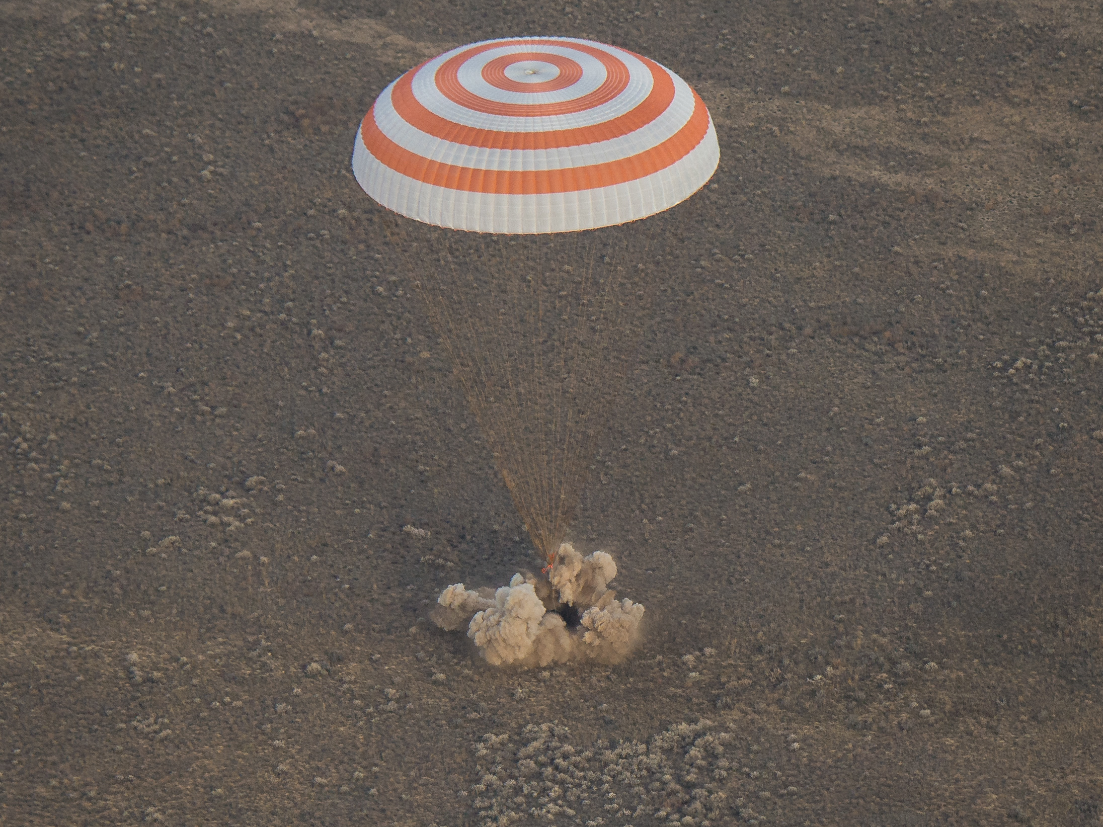 The Soyuz MS-01 spacecraft lands in Kazakhstan on Sunday. Bill Ingalls/NASA.