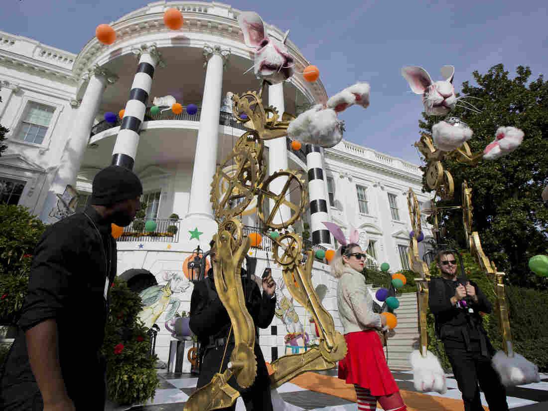 Performers rehearse on the South Lawn of the White House Monday.