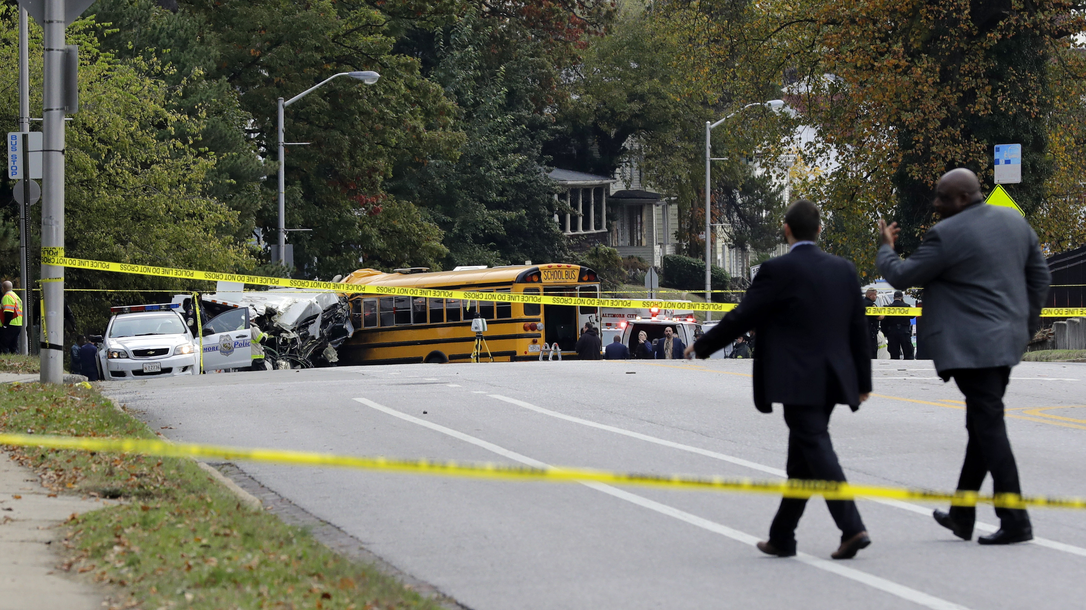 School bus hits car, pillar and commuter bus in Baltimore, killing 6