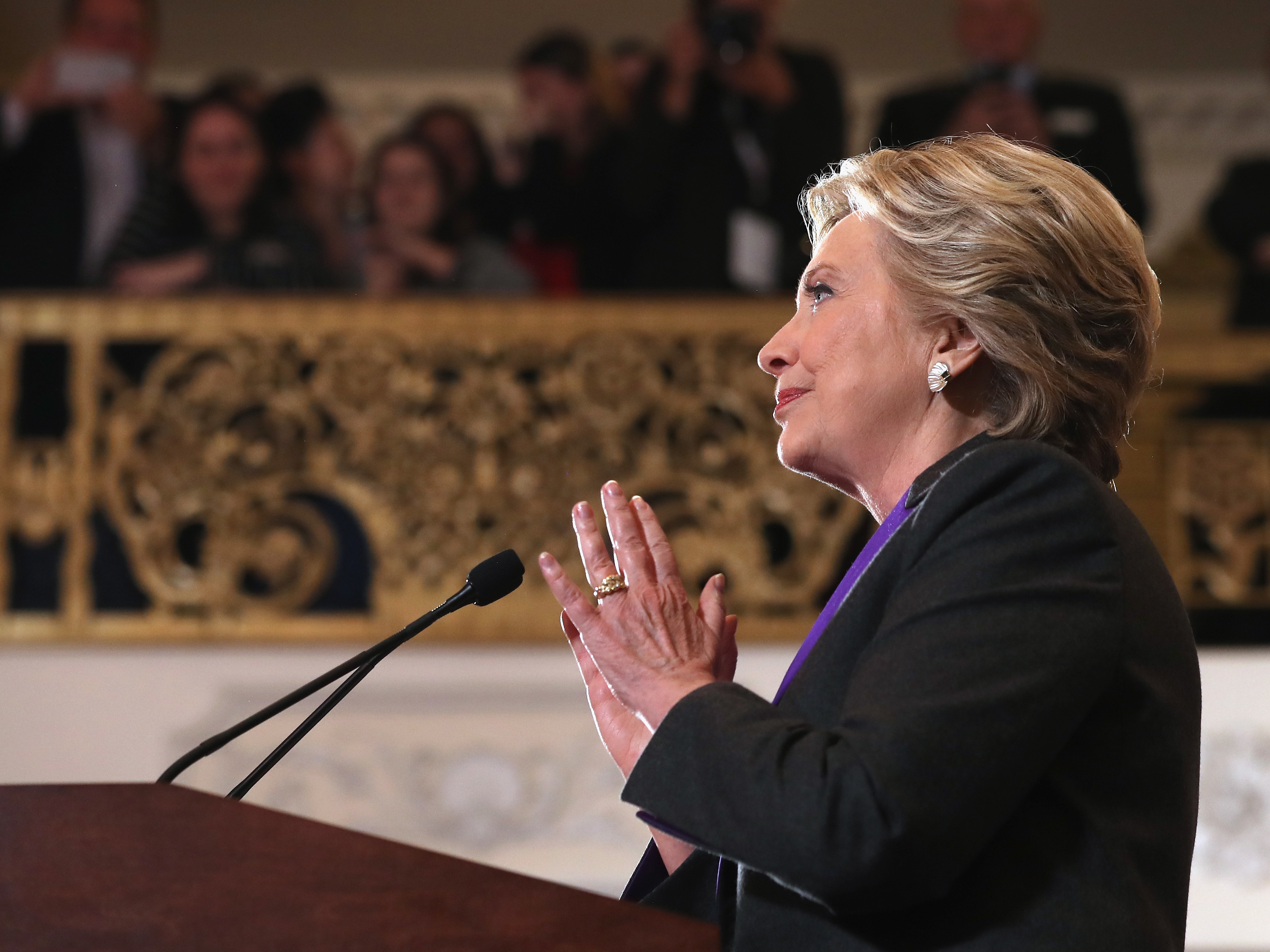 Hillary Clinton concedes the presidential election at the New Yorker Hotel on Wednesday in New York City. (Getty Images)