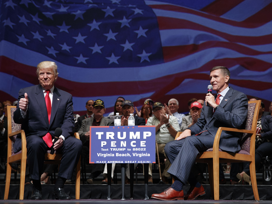 Retired Lt. Gen. Michael Flynn appeared with Donald Trump during a town hall on Sept. 6 in Virginia Beach, Va. The former Defense Intelligence Agency boss is a Trump national security insider. (Evan Vucci/AP)