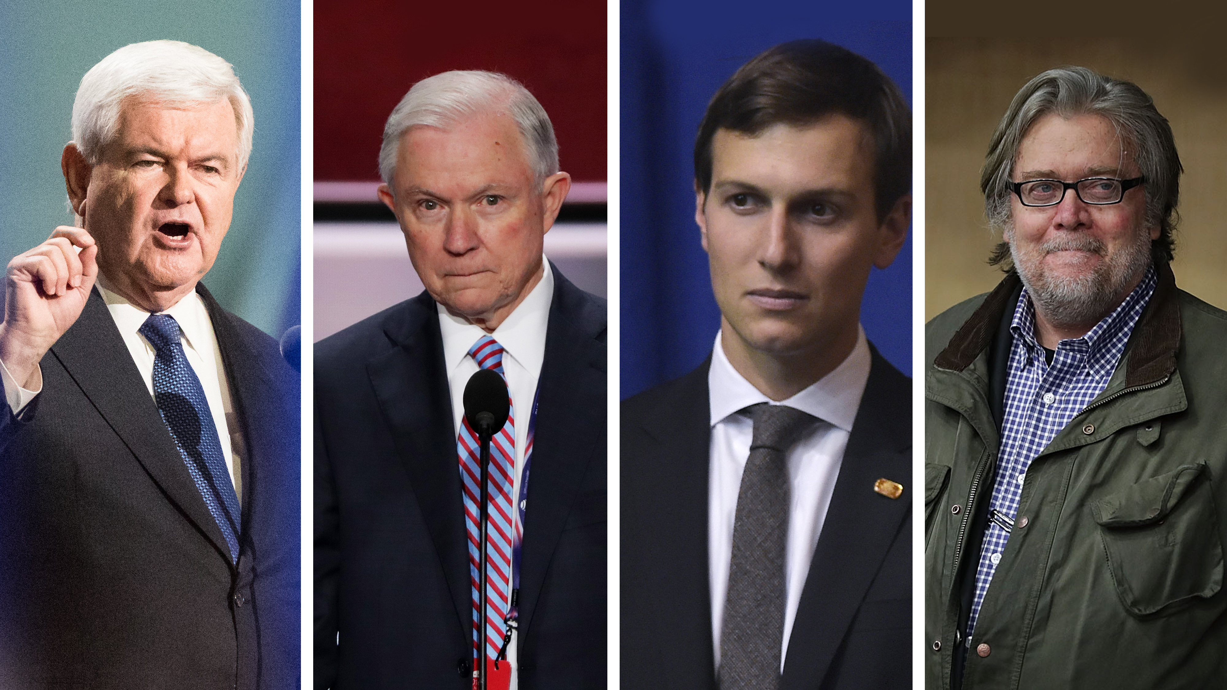 Former House Speaker Newt Gingrich, Sen. Jeff Sessions of Alabama, Trump's son-in-law Jared Kushner, and Trump campaign CEO Stephen Bannon have all been mentioned as possibilities for major roles in the president-elect's administration. (Getty Images)