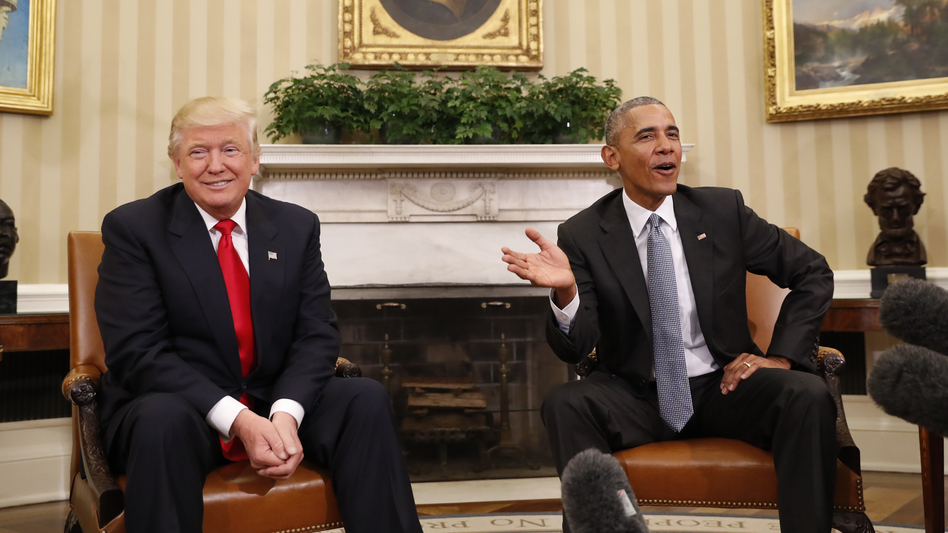 President Obama, here meeting with President-elect Donald Trump in the Oval Office on Thursday, apparently won't push Congress to implement the Trans-Pacific Partnership trade deal which Trump is expected to scuttle when he takes over. (Pablo Martinez Monsivais/AP)