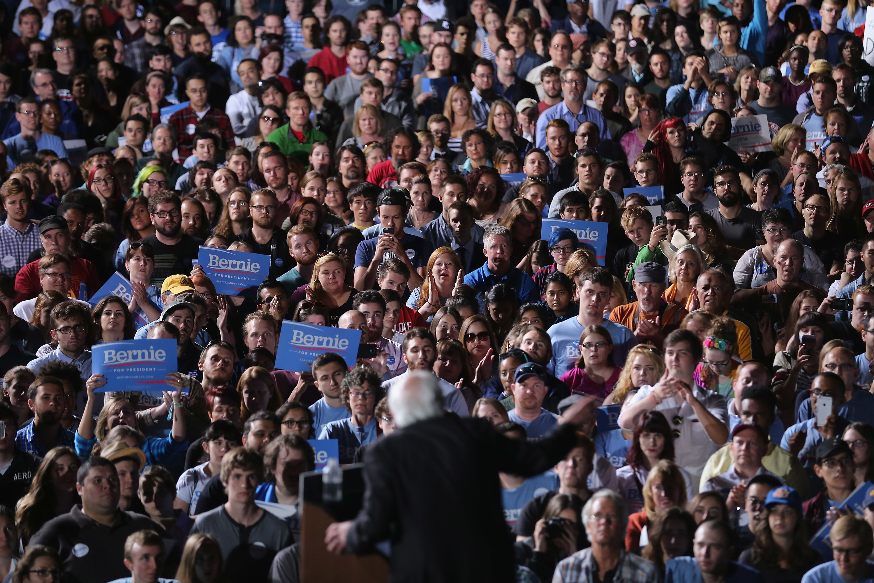 Thousands of people gathered to hear Democratic presidential candidate Sen. Bernie Sanders during a campaign rally Sept. 14, 2015, at the Prince William County Fairgrounds in Manassas, Va.