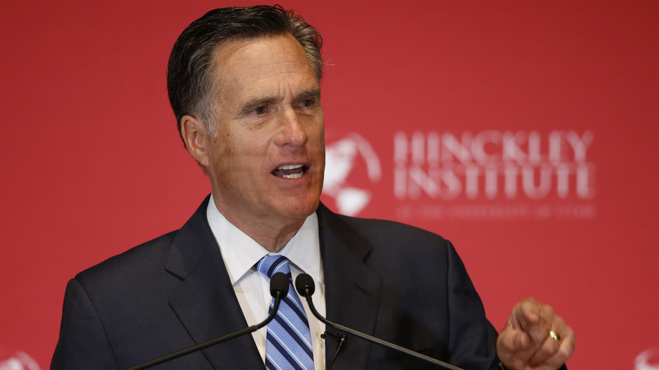 Former Massachusetts Gov. Mitt Romney argues against Donald Trump's nomination as the GOP presidential candidate on March 3 in Salt Lake City, Utah. (George Frey/Getty Images)