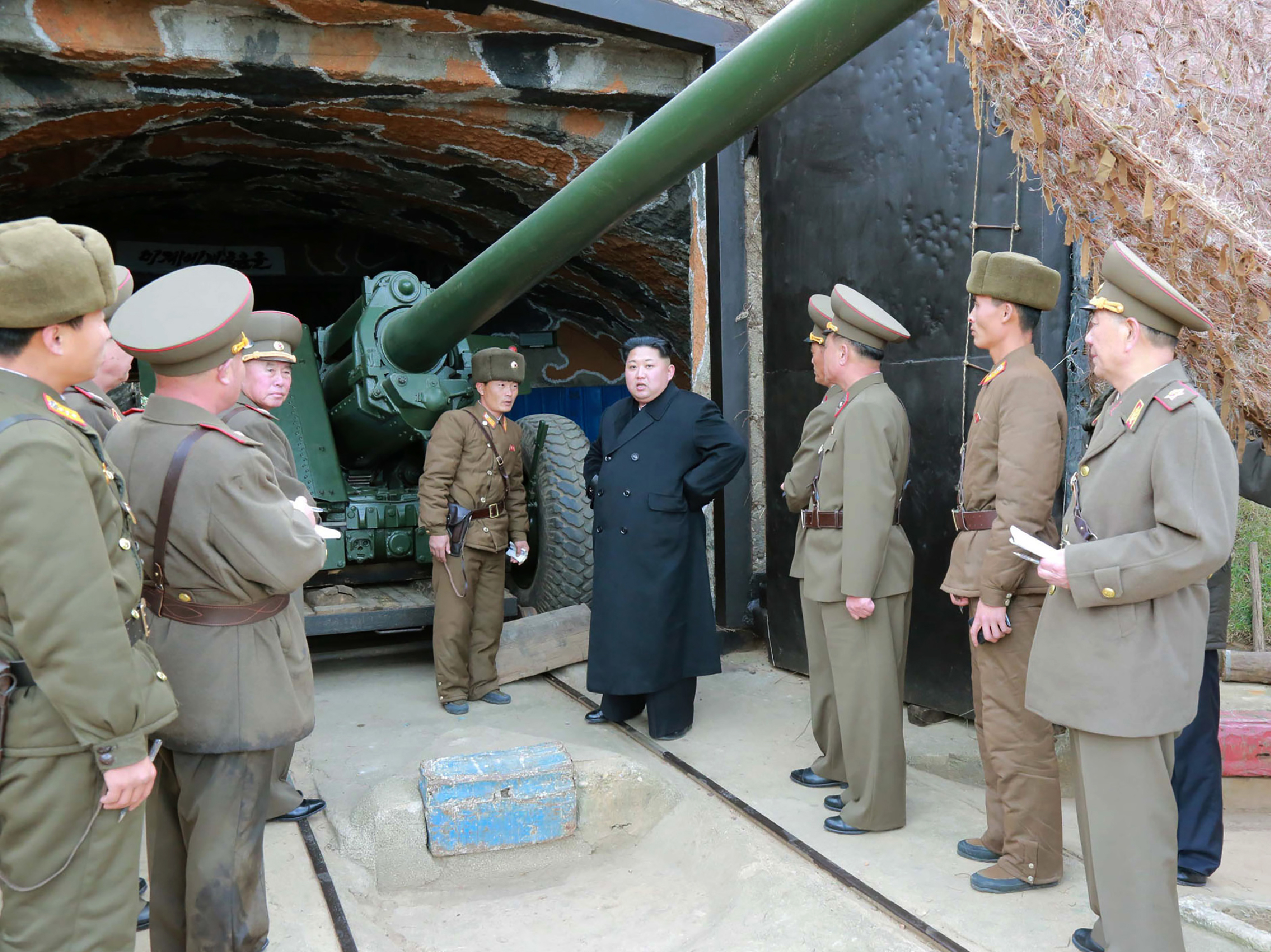 This undated photo released by North Korea's official Korean Central News Agency on Nov. 11 shows North Korean leader Kim Jong-Un at a defense detachment on Mahap Islet. (AFP/Getty Images)