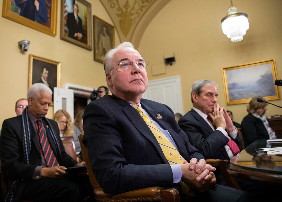 Rep. Tom Price (center) appeared in early 2016 before the House Rules Committee, when he sponsored legislation that would repeal President Obama's signature health care law. (J. Scott Applewhite/AP)