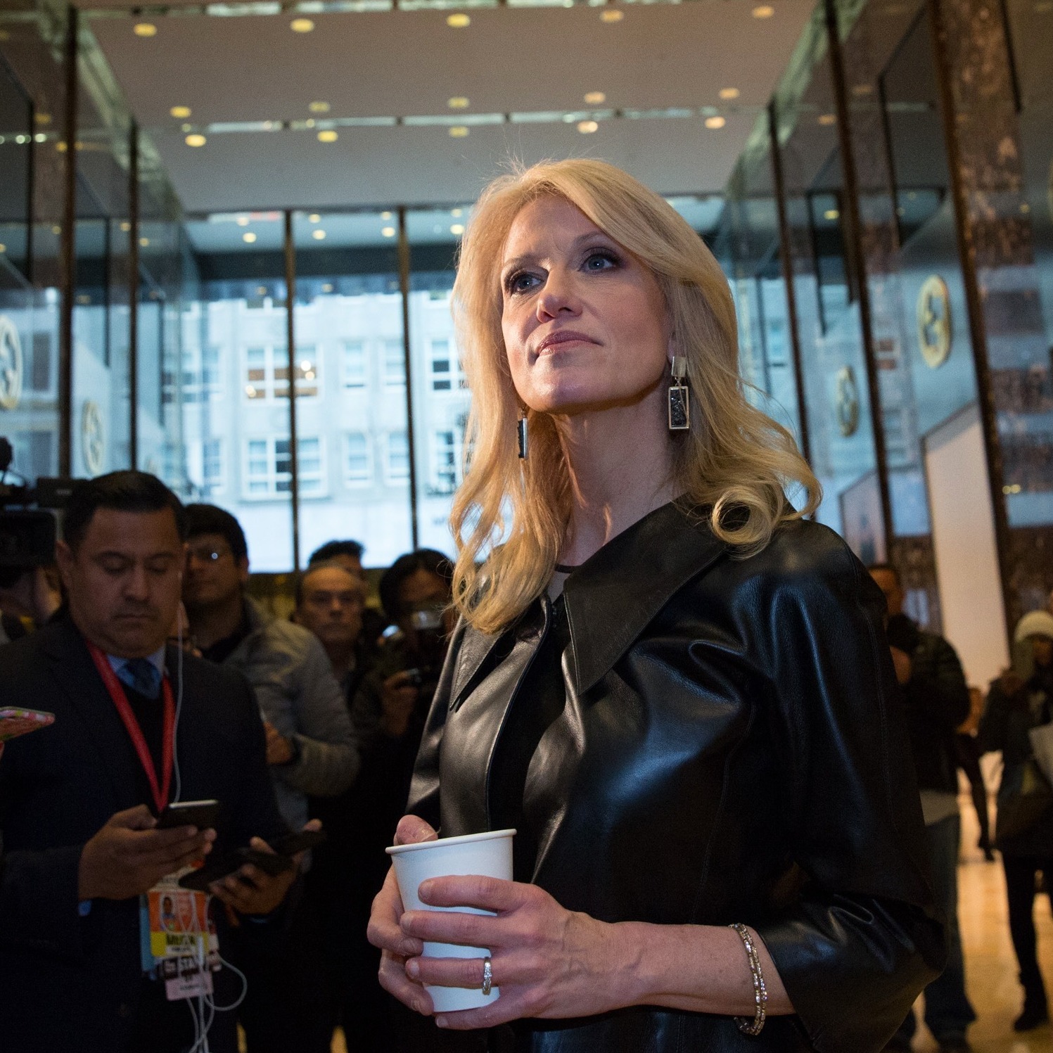 Kellyanne Conway, a senior adviser to President-elect Donald Trump, takes questions from the media at Trump Tower in New York City on Monday. (Getty Images)