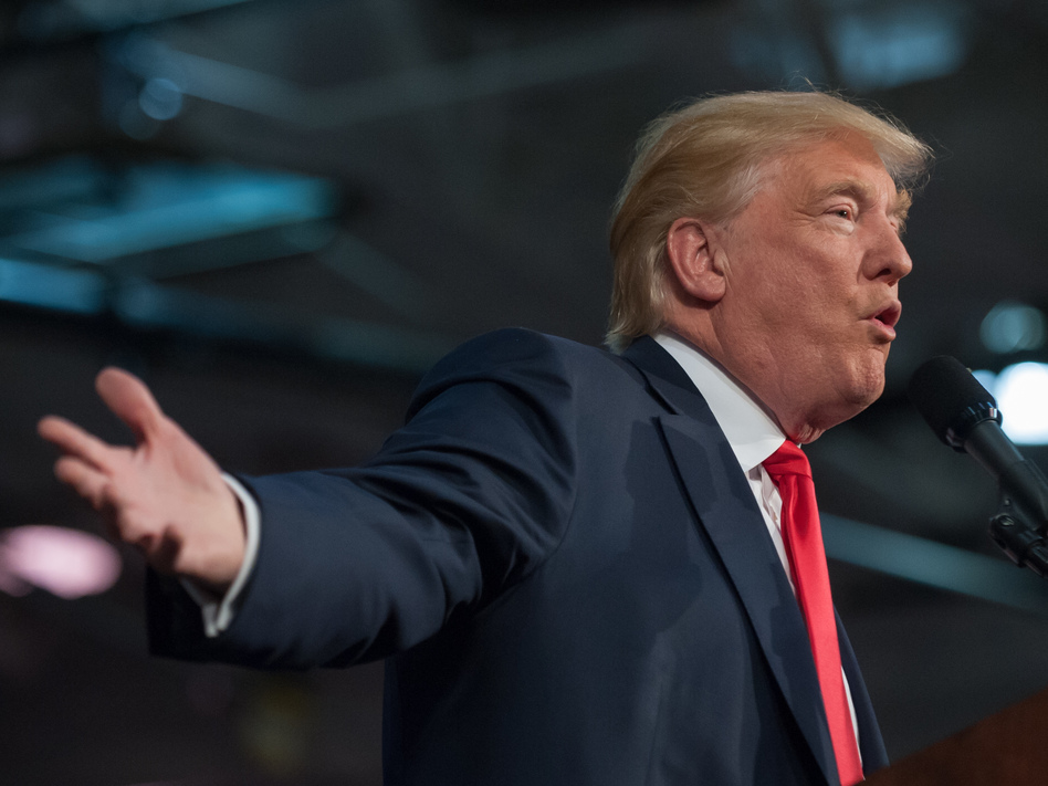 Donald Trump speaks to supporters at a rally Oct. 10 in Ambridge, Pa. Stephen Moore, a senior economic adviser to the president-elect, recently said Trump's party is no longer the party of Ronald Reagan and free trade. (Jeff Swensen/Getty Images)