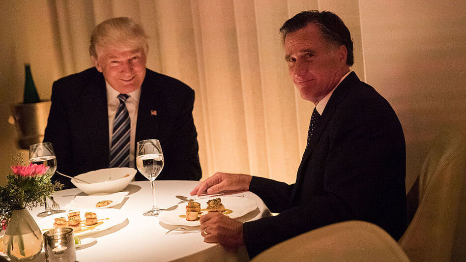 President-elect Donald Trump and Mitt Romney dine at Jean Georges restaurant on Tuesday evening. (Drew Angerer/Getty Images)