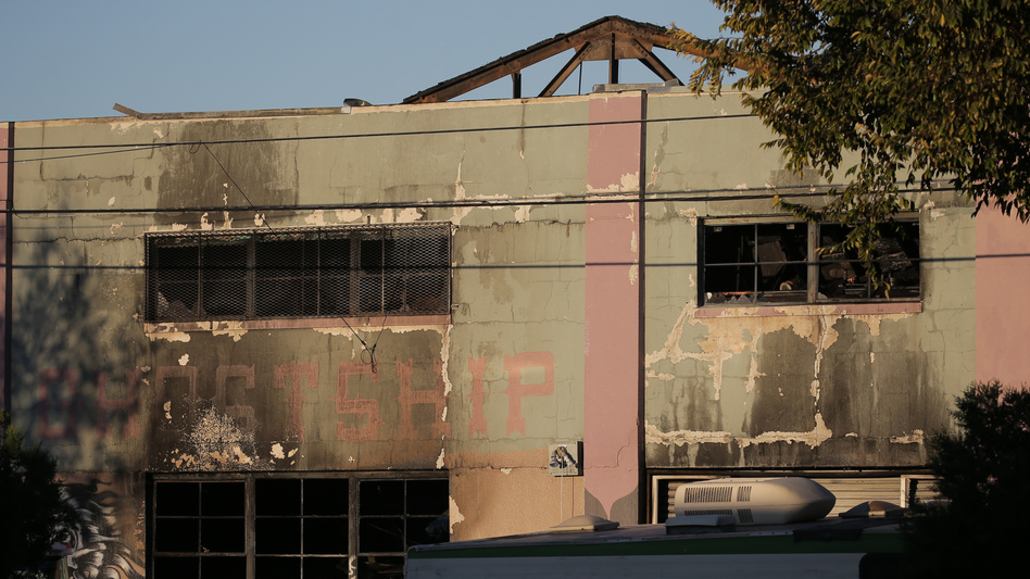 "Ghost Ship," a warehouse and artist's space in the Fruitvale neighborhood of Oakland, Calif., burned down on Friday. It was the deadliest fire in Oakland history. (Elijah Nouvelage/Getty Images)