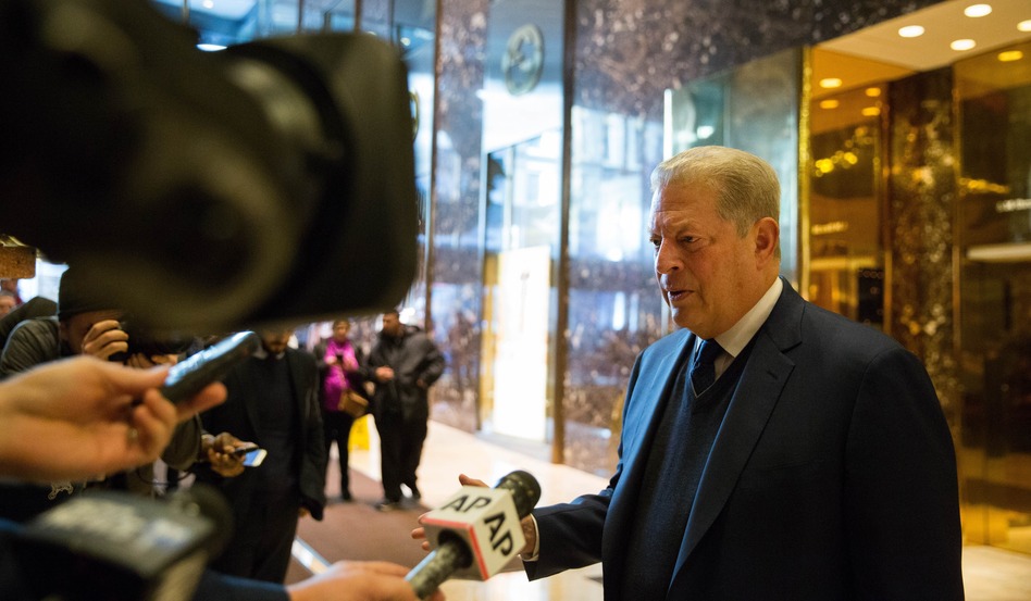 Former Vice President Al Gore talks to the media after meeting with President-elect Donald Trump at Trump Tower on Monday in New York City. (Kevin Hagen/Getty Images)