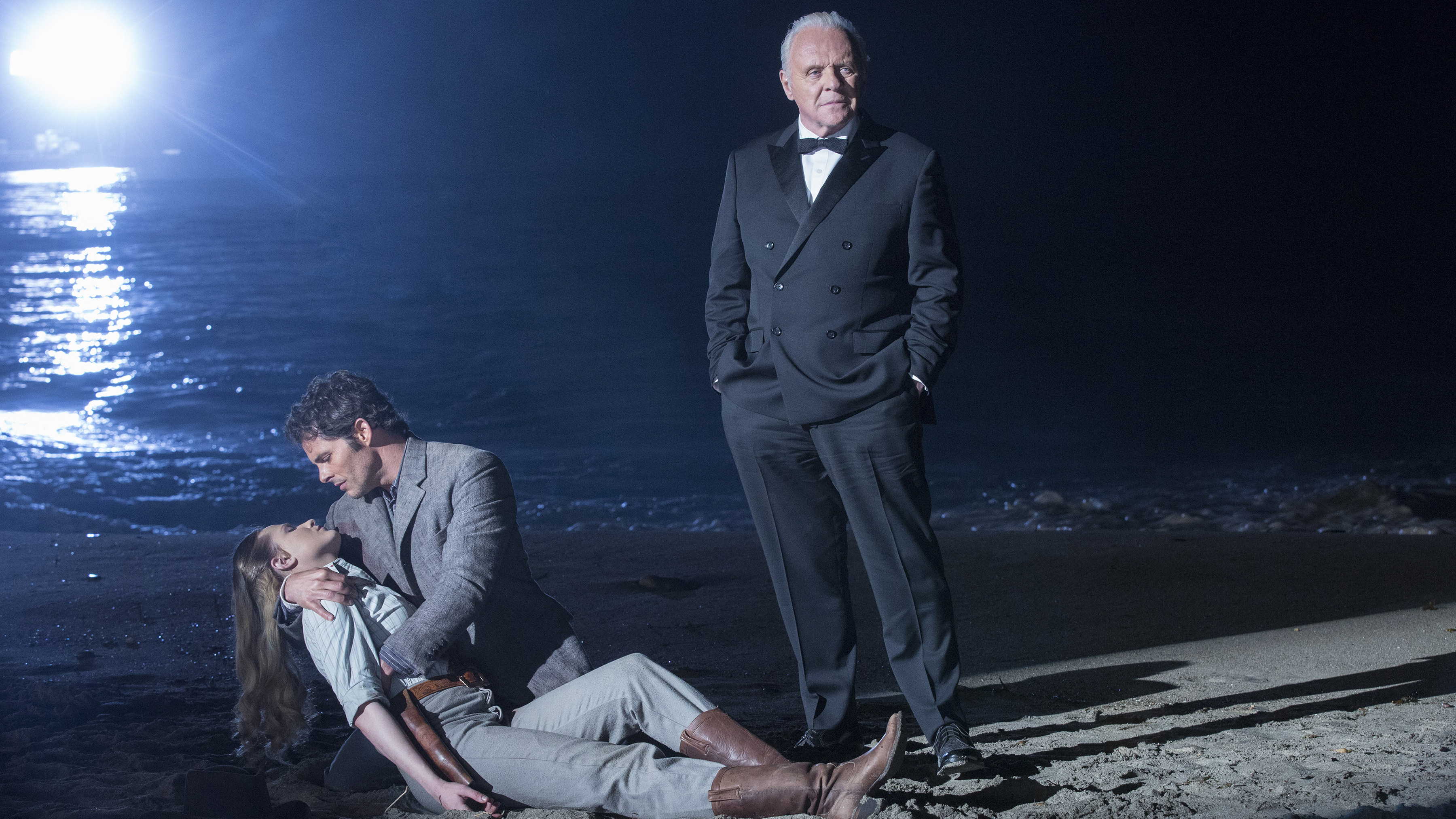 Do Androids Dream of Electric Lambs, Clarice? (L to R: Evan Rachel Wood, James Marsden and Anthony Hopkins in the season finale of HBO's <em>Westworld</em>). (HBO)