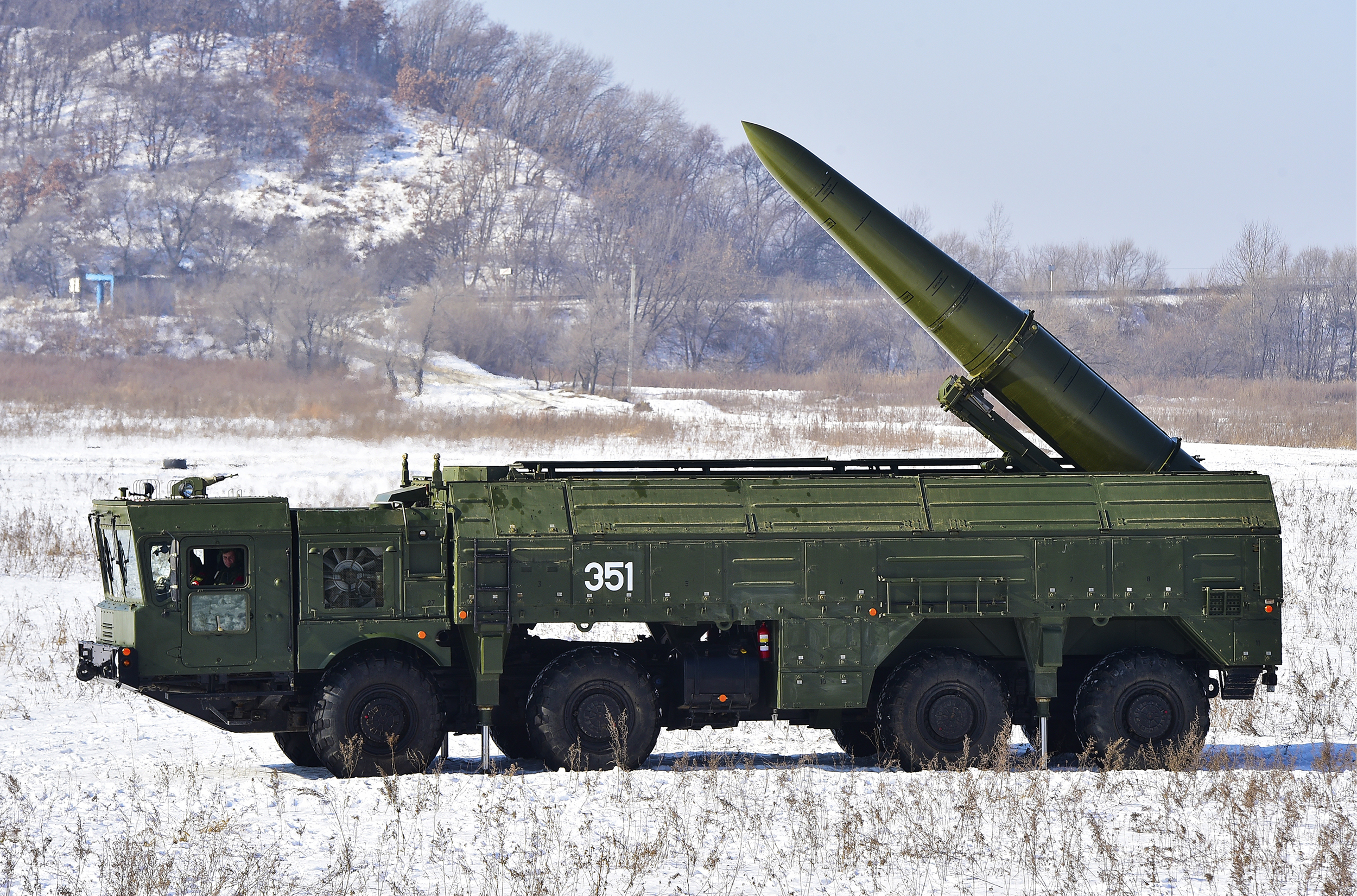Russia's new Iskander system can be armed with nuclear warheads and can fire either ballistic (pictured) or cruise missiles. The Iskander-M missile launcher was used during a military exercise last month by the Russian Eastern Military District's 5th army at a firing range in Ussuriysk, Russia. (TASS via Getty Images)