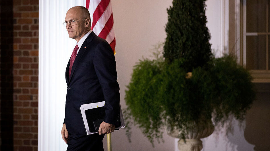 Andrew Puzder, chief executive of CKE Restaurants, exits after his meeting with President-elect Donald Trump at Trump International Golf Club in Bedminster, N.J., last month. (Drew Angerer /Getty Images)