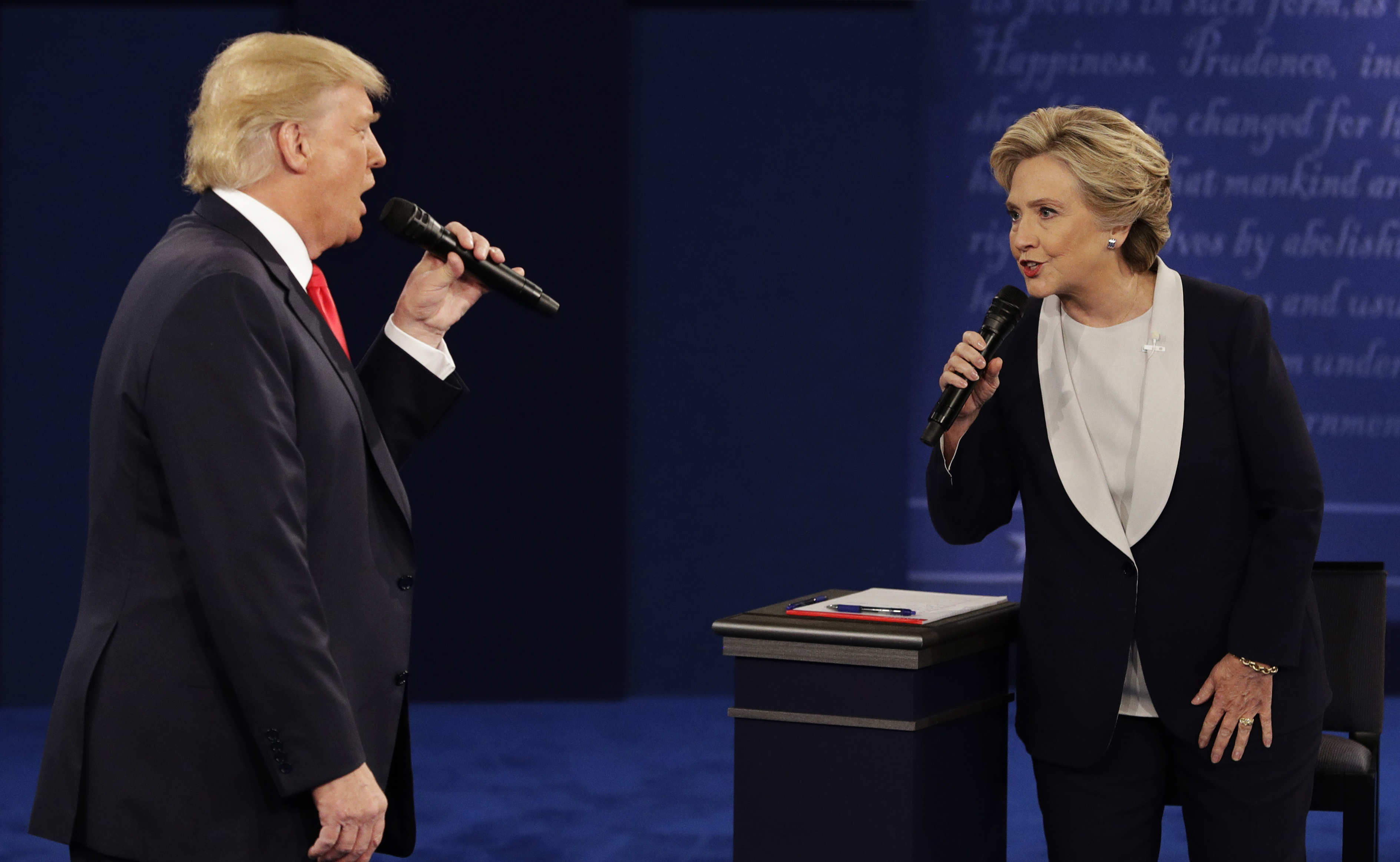 President-elect Donald Trump and Hillary Clinton debate in St. Louis on Oct. 9. The CIA has concluded that the Russians sought to tip the advantage in Trump's favor, a finding that Trump has dismissed.