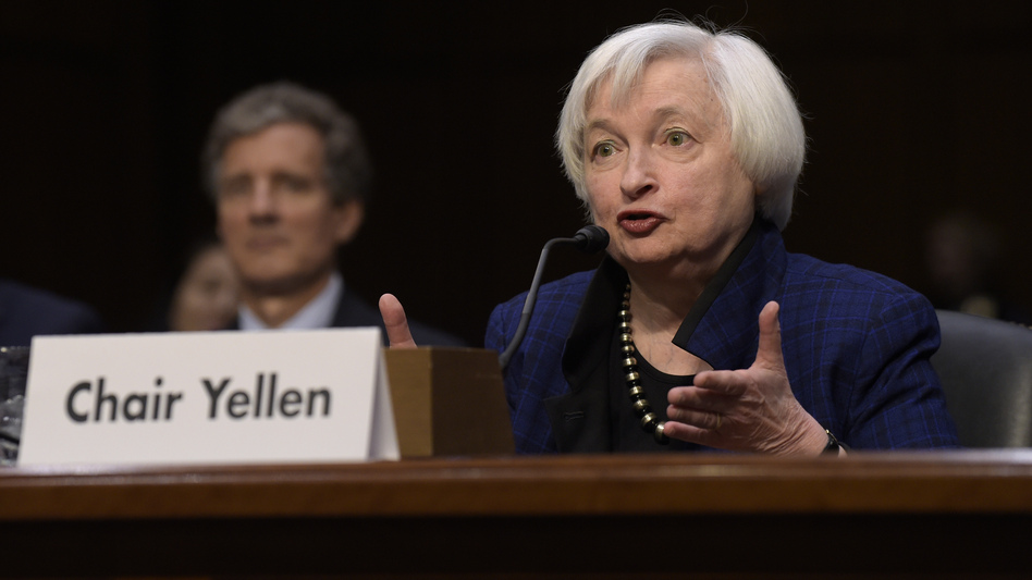Federal Reserve Chair Janet Yellen is expected to discuss the central bank's decision on a benchmark interest rate Wednesday. She's seen here speaking on Capitol Hill last month. (Susan Walsh/AP)