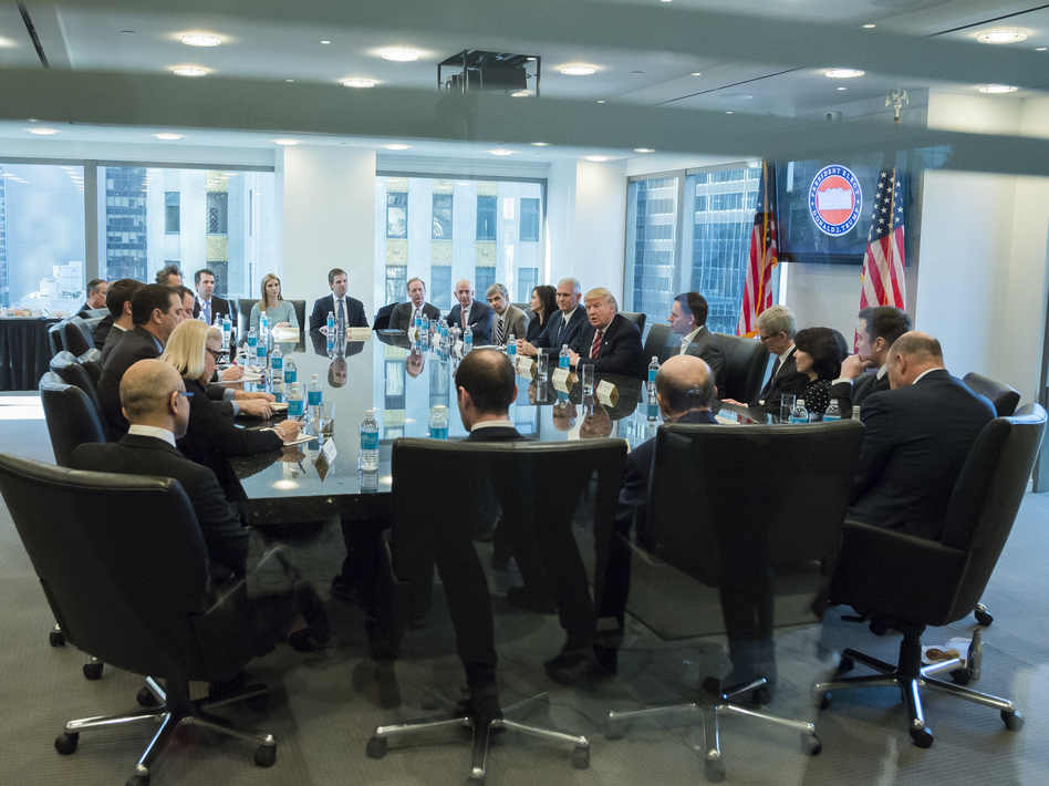 President-elect Donald Trump speaks with technology leaders at Trump Tower in New York. (Albin Lohr-Jones/Bloomberg/Getty Images)