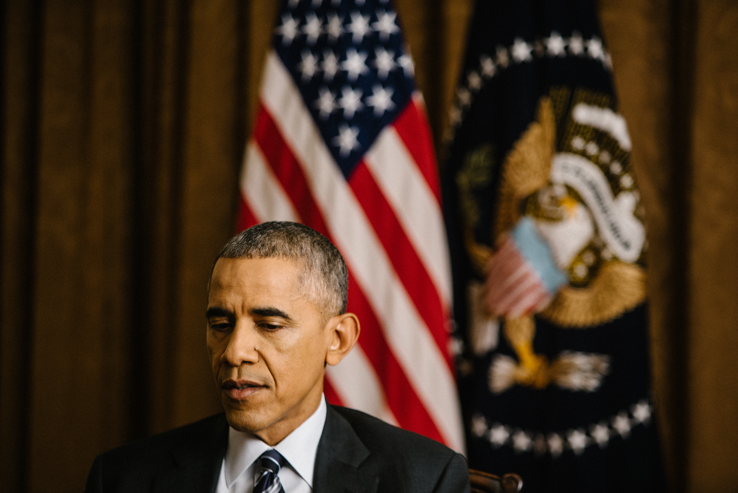 NPR's Steve Inskeep interviews President Obama in the Cabinet Room of the White House on Thursday. (NPR)