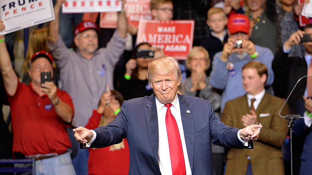 President-elect Donald Trump points to his supporters during his &quot;Thank You&quot; rally earlier this month in North Carolina. (Getty Images)