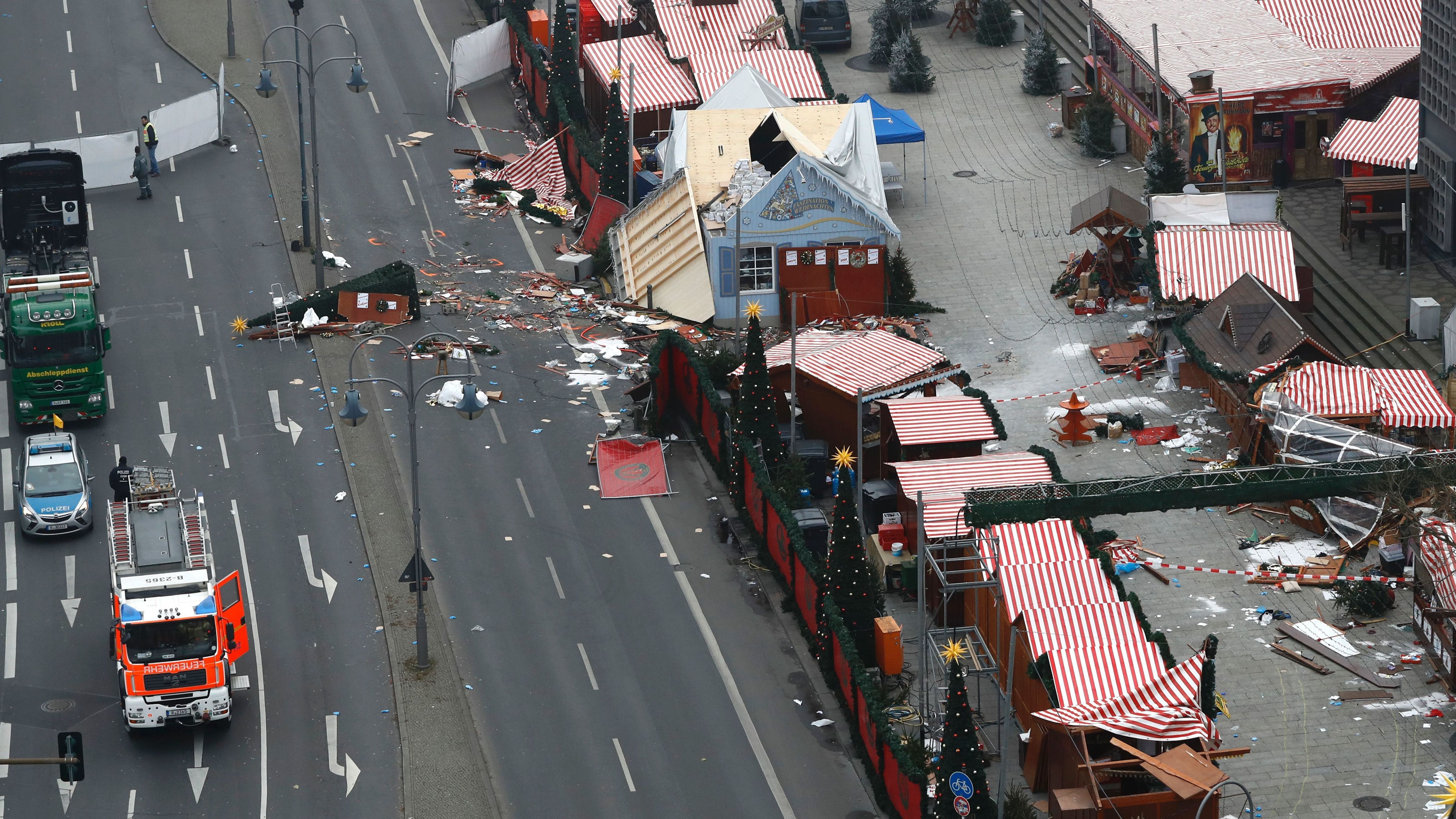 A Christmas market in central Berlin is seen on Tuesday, a day after a truck smashed into the market, killing 12 people and injuring dozens more. (AFP/Getty Images)