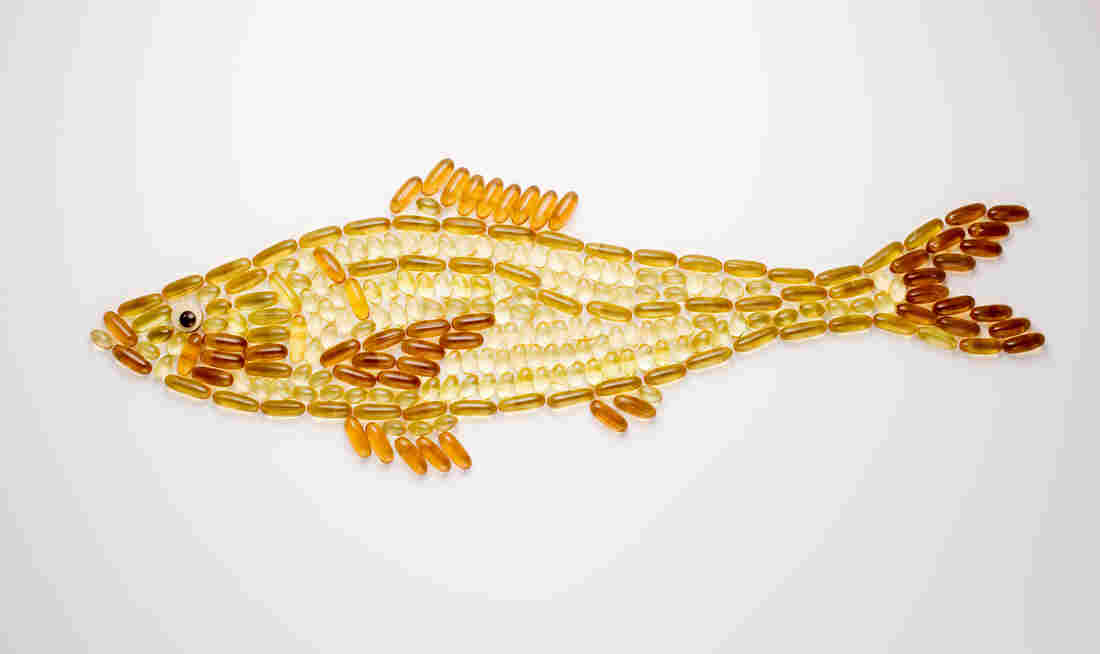 A fish made out of fish oil capsules