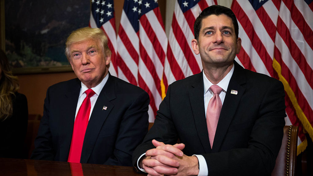 President-elect Donald Trump meets with House Speaker Paul Ryan at the U.S. Capitol for a meeting in November just after Election Day. (Getty Images)